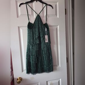 Petal & Pup green fringe halterneck mini dress size L NWT